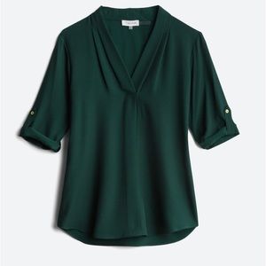 Calvin Klein Large Green Blouse.  Roll sleeves with gold buttons.  Beautiful!